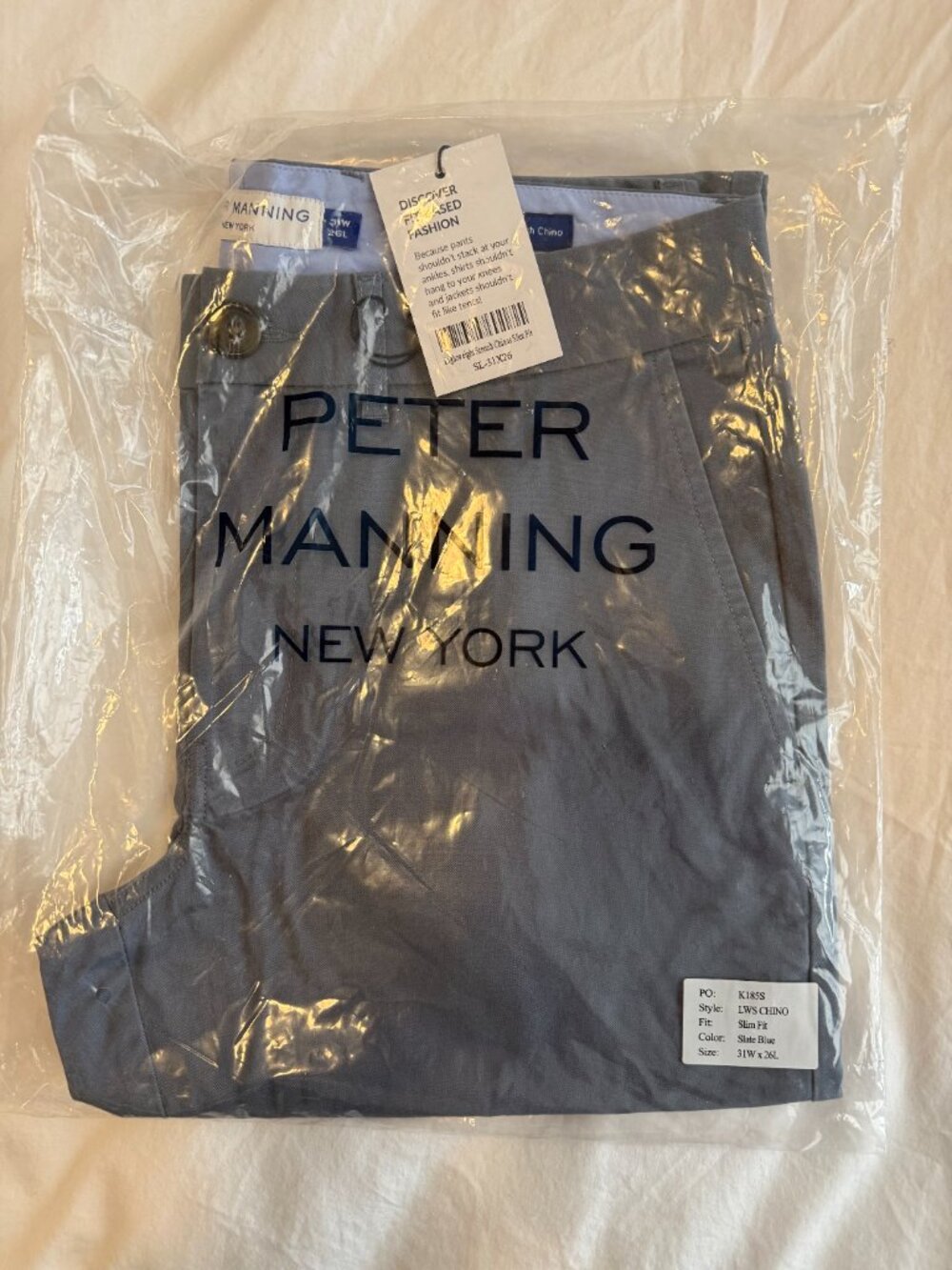Peter Manning Lightweight Stretch Chinos - Slate Blue - Slim Fit - 31W/26L (NWT)